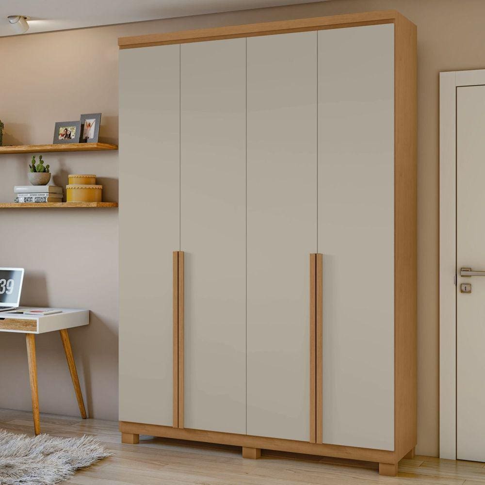 Guarda-roupa 4 Portas 2 Gavetas 100% Mdf Alonzo com Pés Amêndoa Clean/Off White