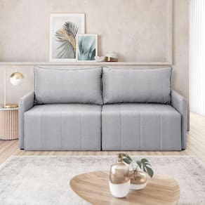 Sofá Cama Baraúna Retrátil e Reclinável 3 lugares 2,25m em Linho CabeCasa MadeiraMadeira Cinza