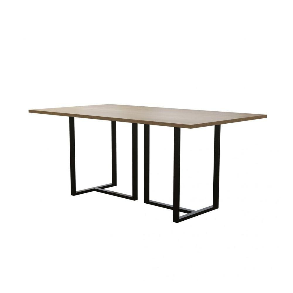 Mesa de Jantar 6 Lugares 180cm Tampo MDF Atena Mais Decor Preto Fosco/Siena