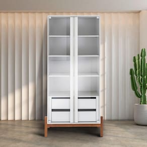 Cristaleira 2 Portas 2 Gavetas MDF Tiê CabeCasa MadeiraMadeira Off White