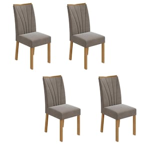 Conjunto 4 Cadeiras Estofadas Apogeu Móveis Lopas Amêndoa Clean/Suede Animale Bege