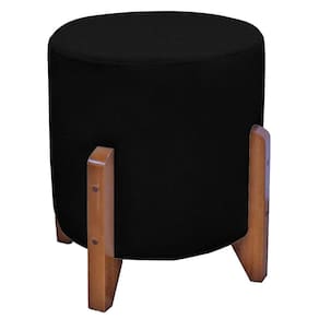 Puff Bally Luxo Banqueta Redonda Madeira Maciça Corino Preto - WD Decor