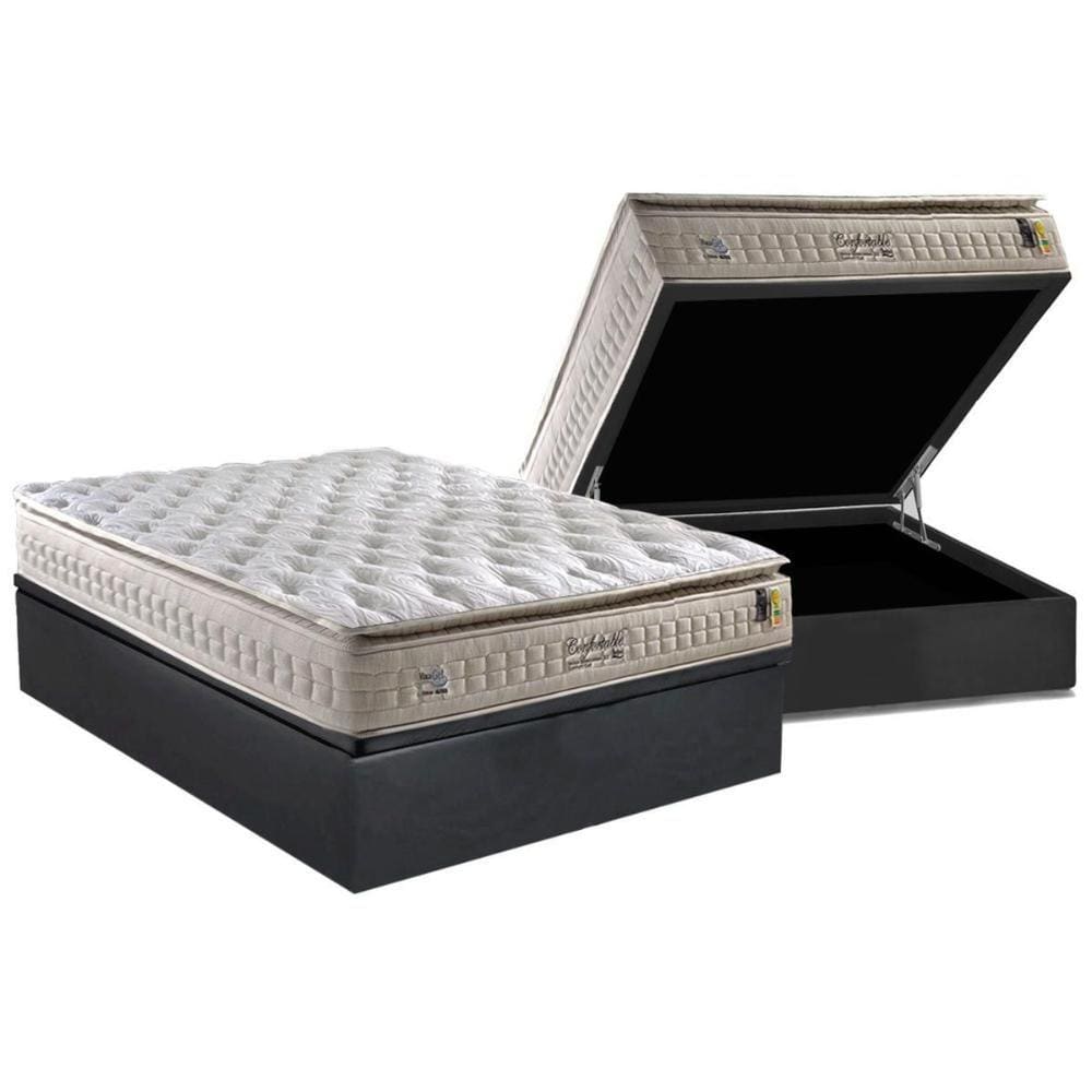 Cama Box Baú Casal: Colchão Molas Anjos MasterPocket Ensacadas Confortable + Base CRC Suede Gray(138x188)