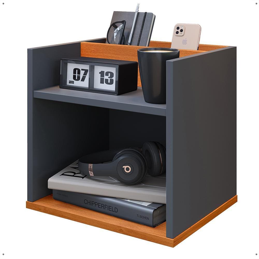 Mesa de Cabeceira Suspensa Madri Divisória Organizadora Nicho Mesinha Decorativa Quarto Casal Solteiro - Cinza/Cinamomo - RPM Móveis