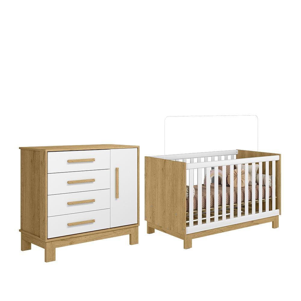 Kit Berço Mini Cama com Cômoda Sapateira 1 Porta 4 Gavetas Encantado Q01 Freijó Branco Clique Chique