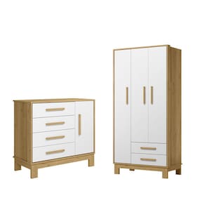 Kit Guarda Roupa 3 Portas Infantil com Cômoda Sapateira Encantado Q01 Freijó Branco Clique Chique