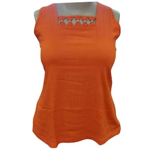 Blusa Regata Feminina Raio de Luz Viscose Detalhe Strass na frente Plus Size Laranja