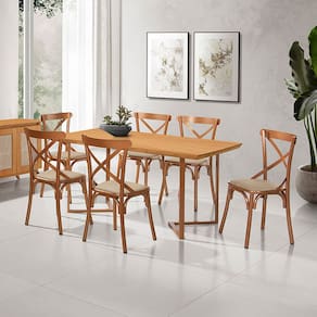 Conjunto Mesa Madeira Maciça Alice 1,60m com 6 Cadeiras Aço Karina Cobre