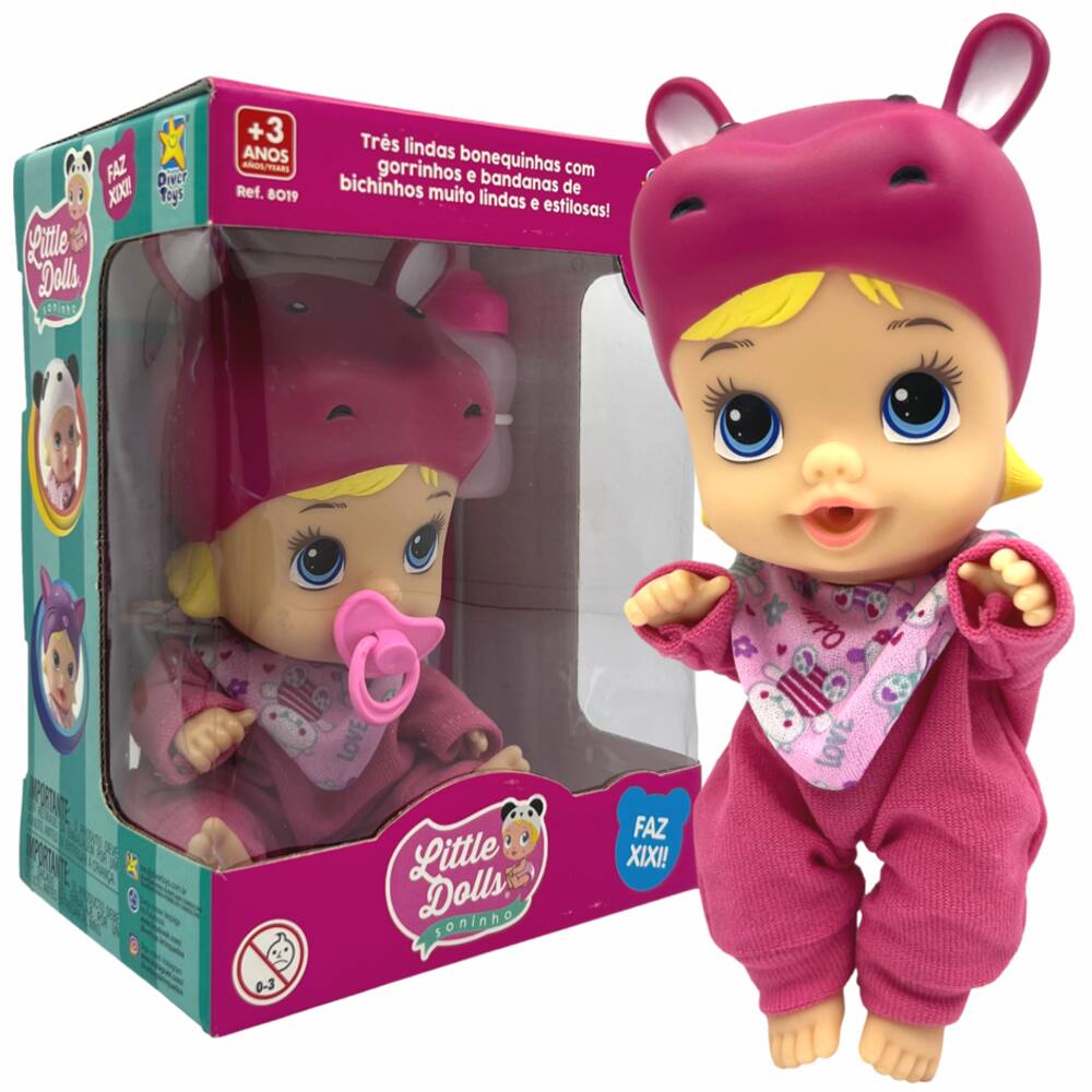 Boneca Little Dolls Soninho Bebê Faz Xixi Bonequinha Brinquedo DiverToys Hipopótamo