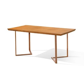 Mesa Industrial 1,60m Alice Tampo em Madeira Maciça Base Cor Cobre