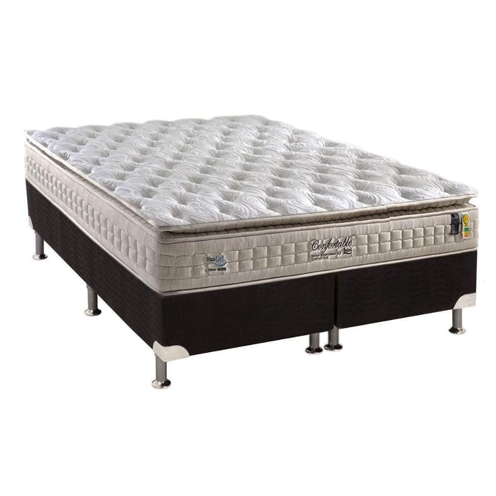 Cama Box King: Colchão Molas Ensacadas Anjos MasterPocket Confortable + Base CRC Suede Black(193x203)