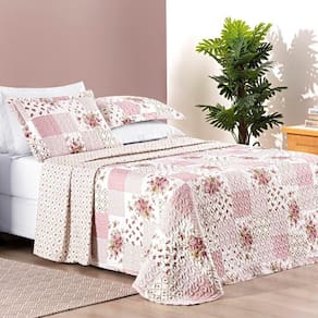 Colcha Estampada Dupla Face Bouti Casal 03 Peças - Rosa Matura