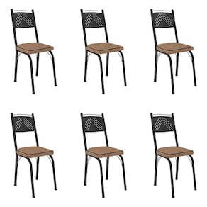 Kit 6 Cadeiras De Cozinha Virginia Estampado Rattan Bege Pés De Ferro Preto - Pallazio