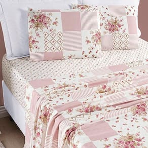 Jogo De Cama Lençol Bouti Estampado Casal Padrão 04 Peças - Rosa Matura