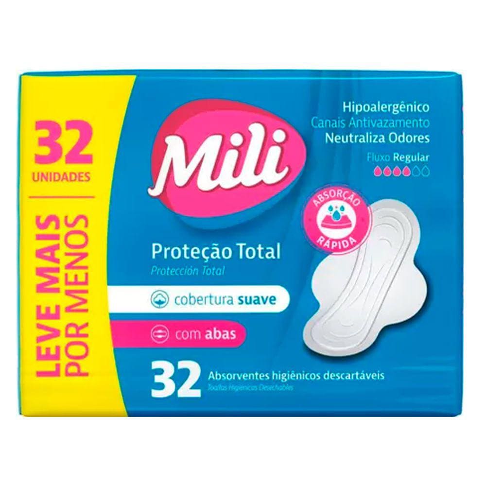 Absorvente Mili Proteção Total Suave Com Abas 32 Unidades