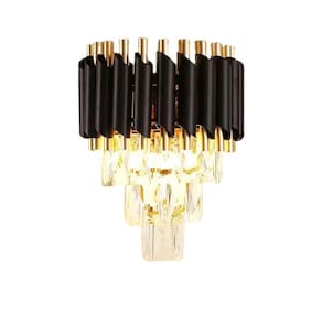 Arandela Preto e Dourada com Cristais 31cm 2E14