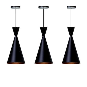 Kit 3 Lustre Pendente Canadá Preto Com Cobre Mesa Jantar