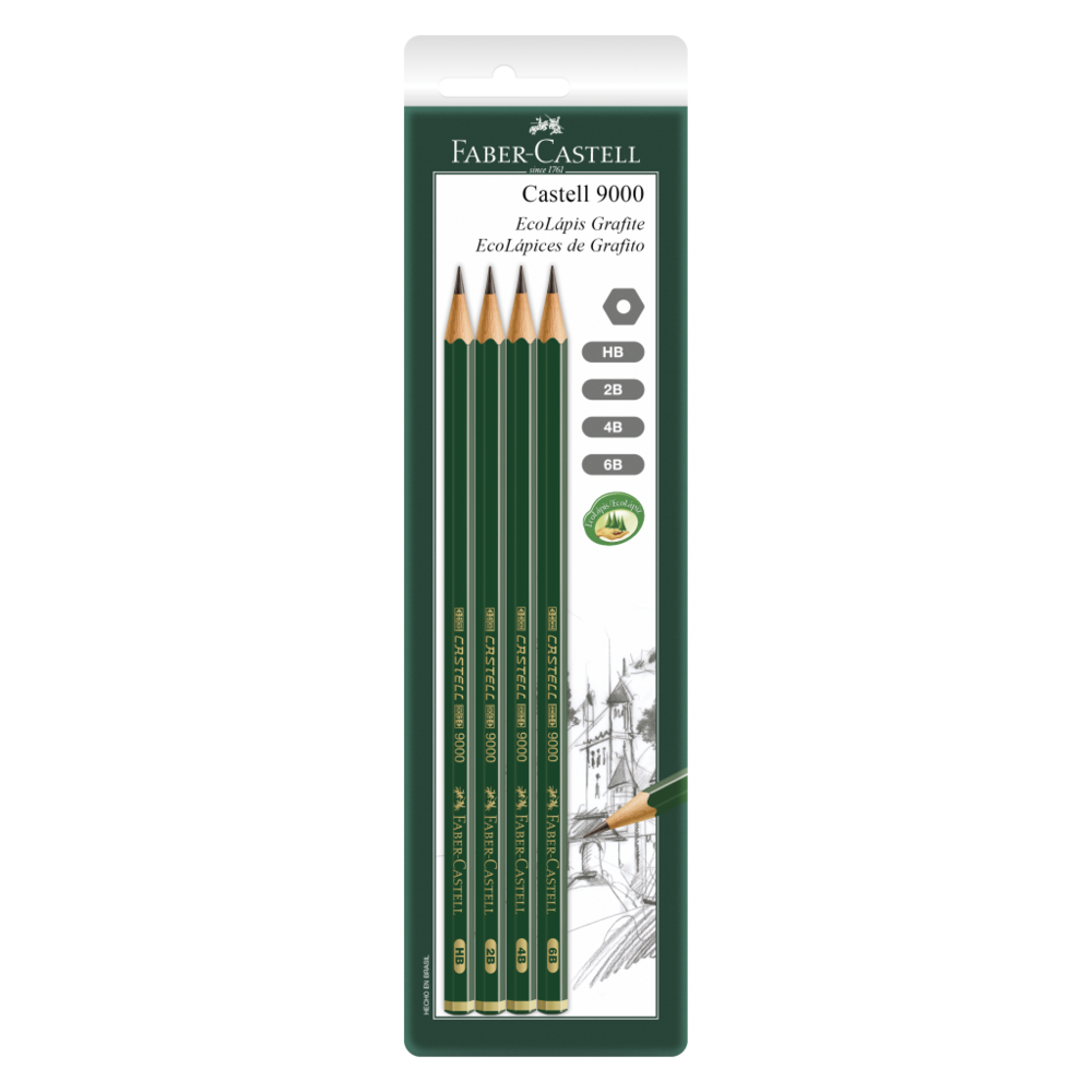 Lápis Grafite 4 Unid. Sextavado HB 2B 4B 6B - Faber Castell