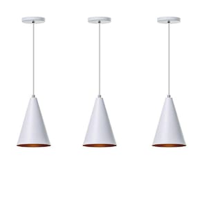 Kit 3 Lustre Pendente Cone P Branco Alumínio Decoração