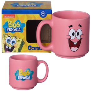 Mini Caneca Patrick Rosa Café Expresso Empilhável Cerâmica 100ML Oficial Bob Esponja Nickelodeon