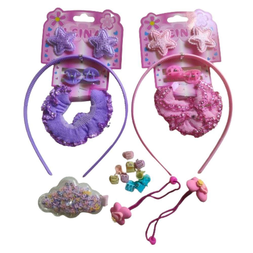 Kit Tiara Infantil Xuxinha Presilhas Cabelo 25 Pçs Roxo Rosa