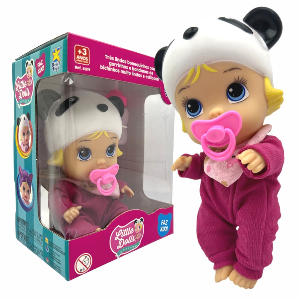 Boneca Little Dolls Soninho Bebê Faz Xixi Bonequinha Brinquedo DiverToys Panda
