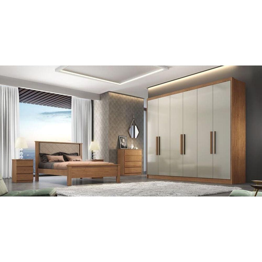 Guarda Roupa Casal 100% MDF 6 Portas 6 Gavetas - Linea-Cumaru/Fendi - Móveis Novo Horizonte