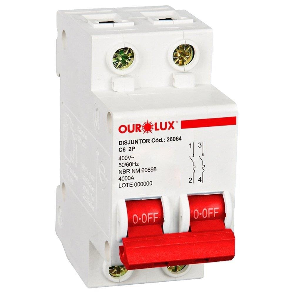 Disjuntor Ourolux Din 2P 6A Branco