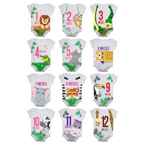 KIt Body de Bebê Mesversario Manga Curta Safari Selva Menina