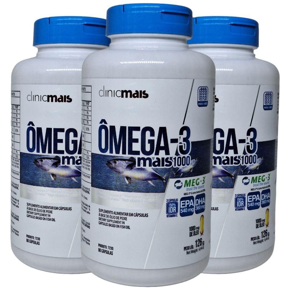 Ômega 3 Óleo de Peixe 90 Cápsulas de 1000mg Kit com 3