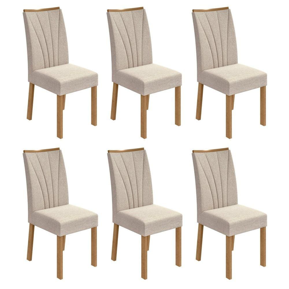 Conjunto 6 Cadeiras Estofadas Apogeu Móveis Lopas Amêndoa Clean/Linho Rinzai Bege