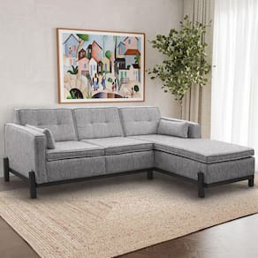 Sofá Tiê 3 Lugares com Chaise Lado Esquerdo 218cm em Linho CabeCasa MadeiraMadeira Cinza