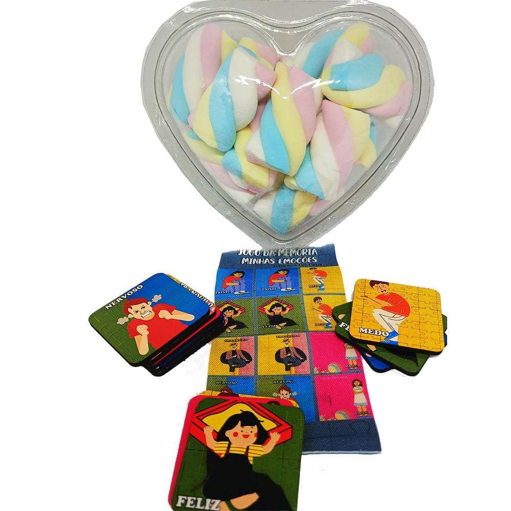 Presente de Páscoa Doces Marshmallows + Jogo da Memória Emoções 6 pares para Autistas