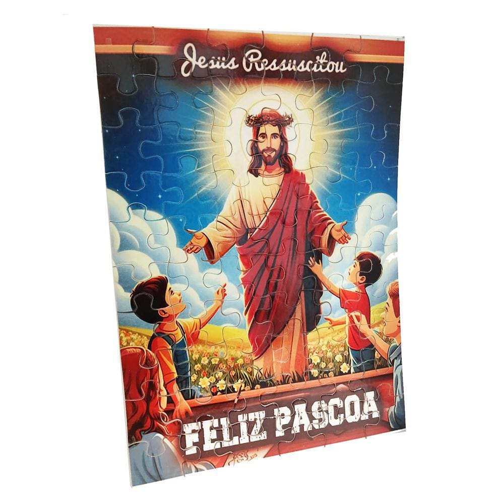 Kit de Produtos Revenda para Páscoa - Quebra-cabeças Jesus Ressuscitou de 60 peças - 10 unidades