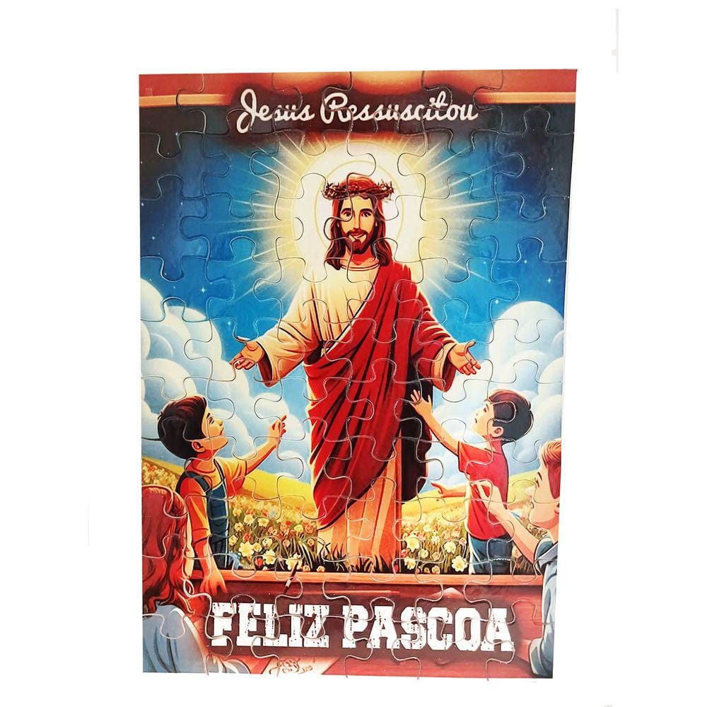 Kit de Produtos Revenda para Páscoa - Quebra-cabeças Jesus Ressuscitou de 60 peças - 5 unidades