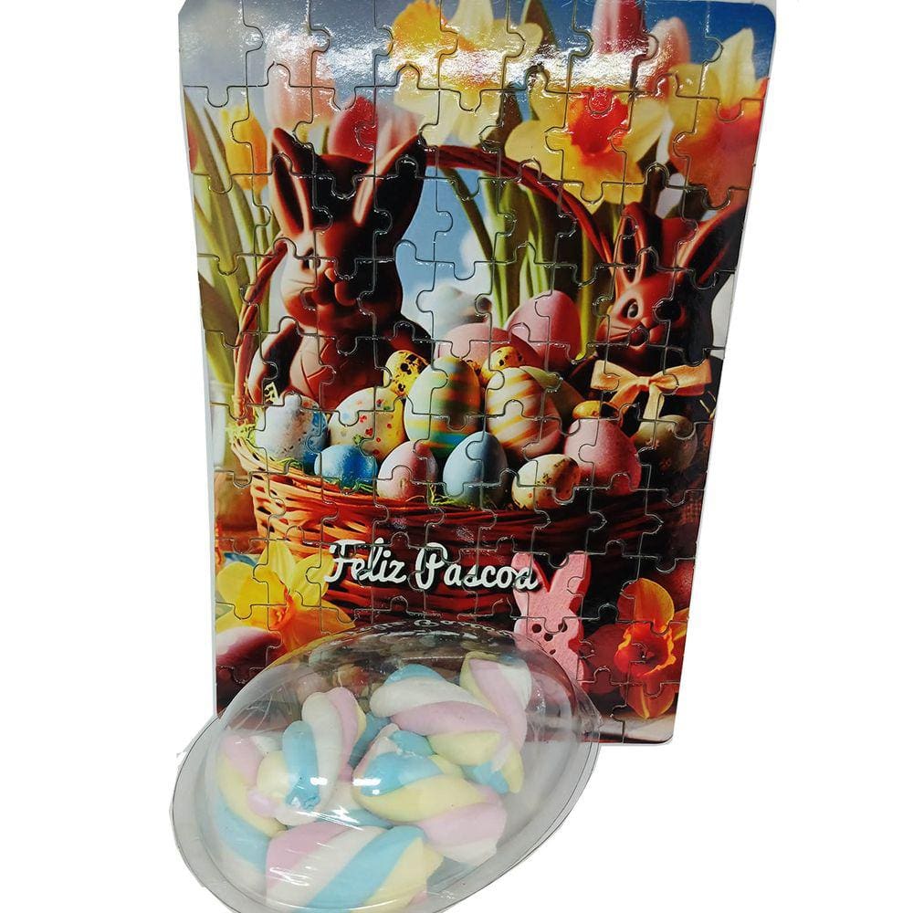 Presente de Páscoa Marshmallow Colorido + Quebra-cabeça Feliz Páscoa de 90 peças