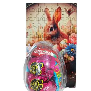 Presente de Páscoa Chocolates e Guloseimas + Quebra-cabeça Pascoa 80 peças em mdf