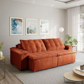 Sofá Cama Retrátil e Reclinável 4 Lugares 240cm em Veludo com Molas Palmeira CabeCasa MadeiraMadeira Terracota