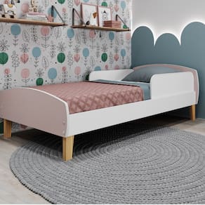 Cama Infantil Montessoriana com Proteção Lateral Aurora Movelbras Branco/Rosa