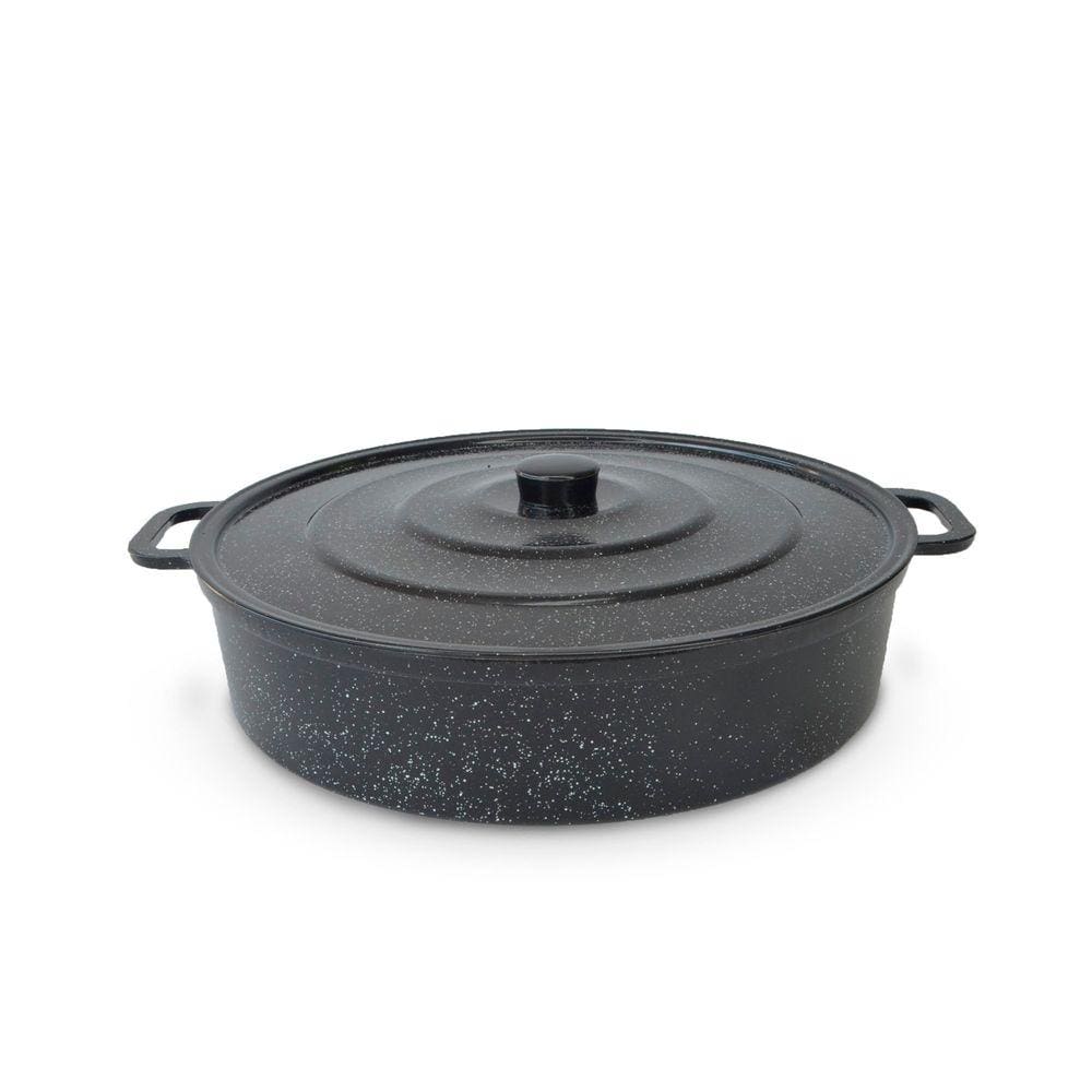 Paejeira Paellera Fundida Alumínio Batido Grosso Com Tampa 34cm - Preto