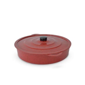 Paejeira Paellera Fundida Alumínio Batido Grosso Com Tampa 30cm - Vermelho