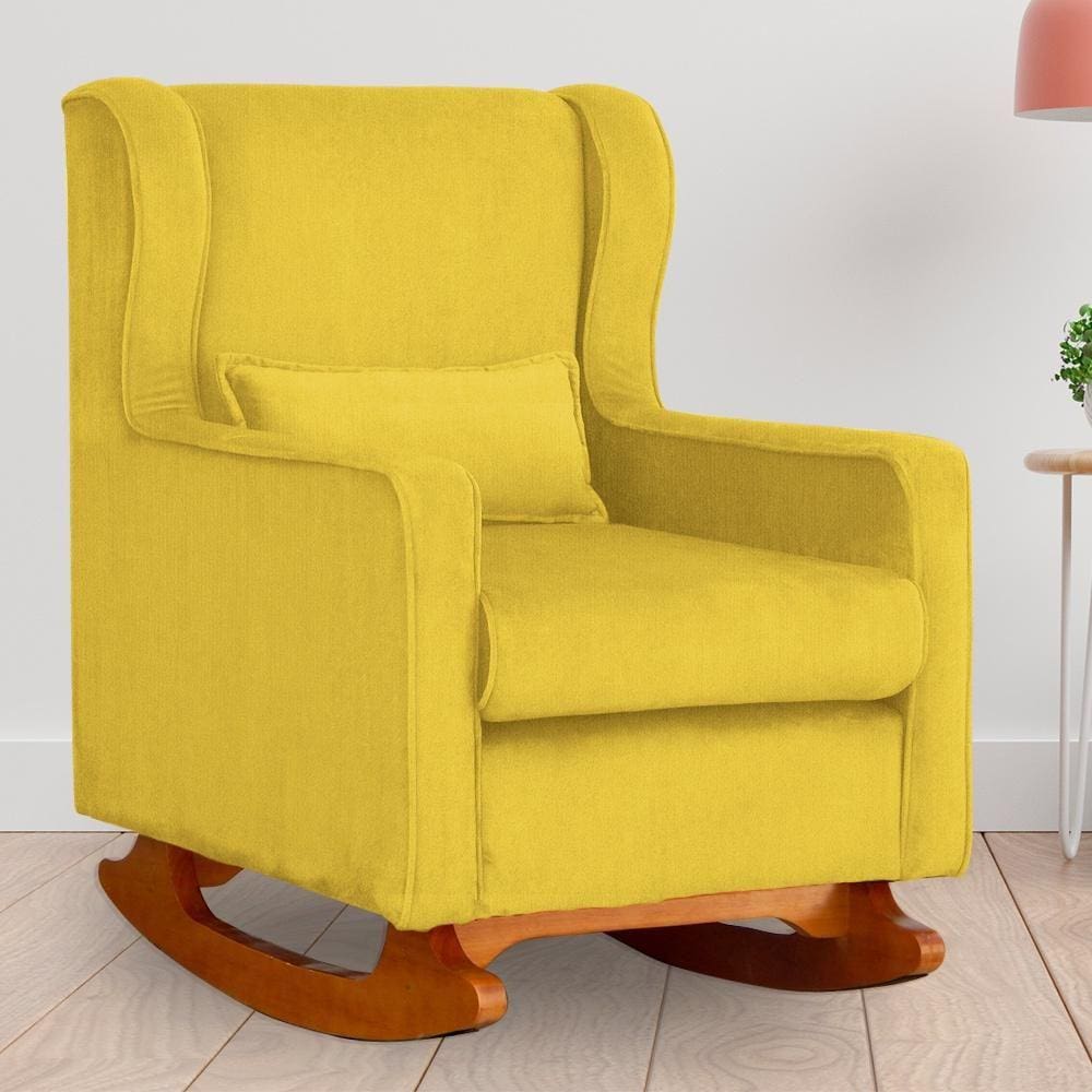 Poltrona Amamentação Balanço Aurora Suede Amarelo - LM DECOR
