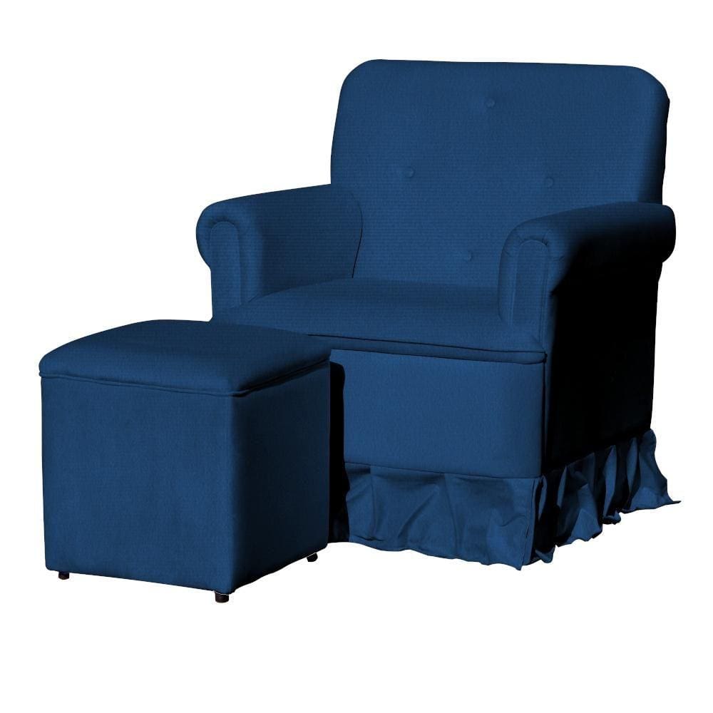 Poltrona Amamentação Com Puff Laura Suede Azul Marinho - LM DECOR