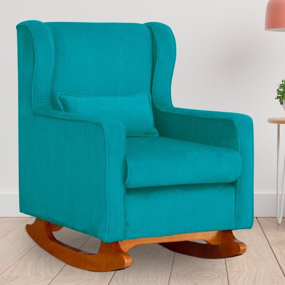 Poltrona Amamentação Balanço Aurora Suede Azul Turquesa - LM DECOR