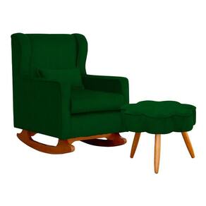 Poltrona C/ Puff Balanço Amamentação Aurora Suede Verde - LM DECOR