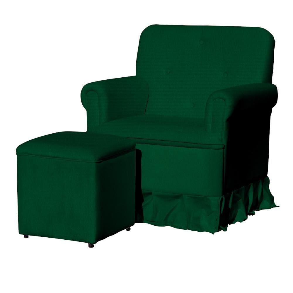 Poltrona Amamentação Com Puff Laura Suede Verde - LM DECOR