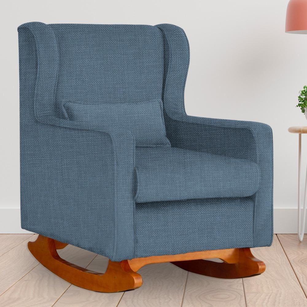 Poltrona Amamentação Balanço Aurora Linho Azul - LM DECOR
