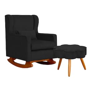 Poltrona C/ Puff Balanço Amamentação Aurora Suede Preto - LM DECOR