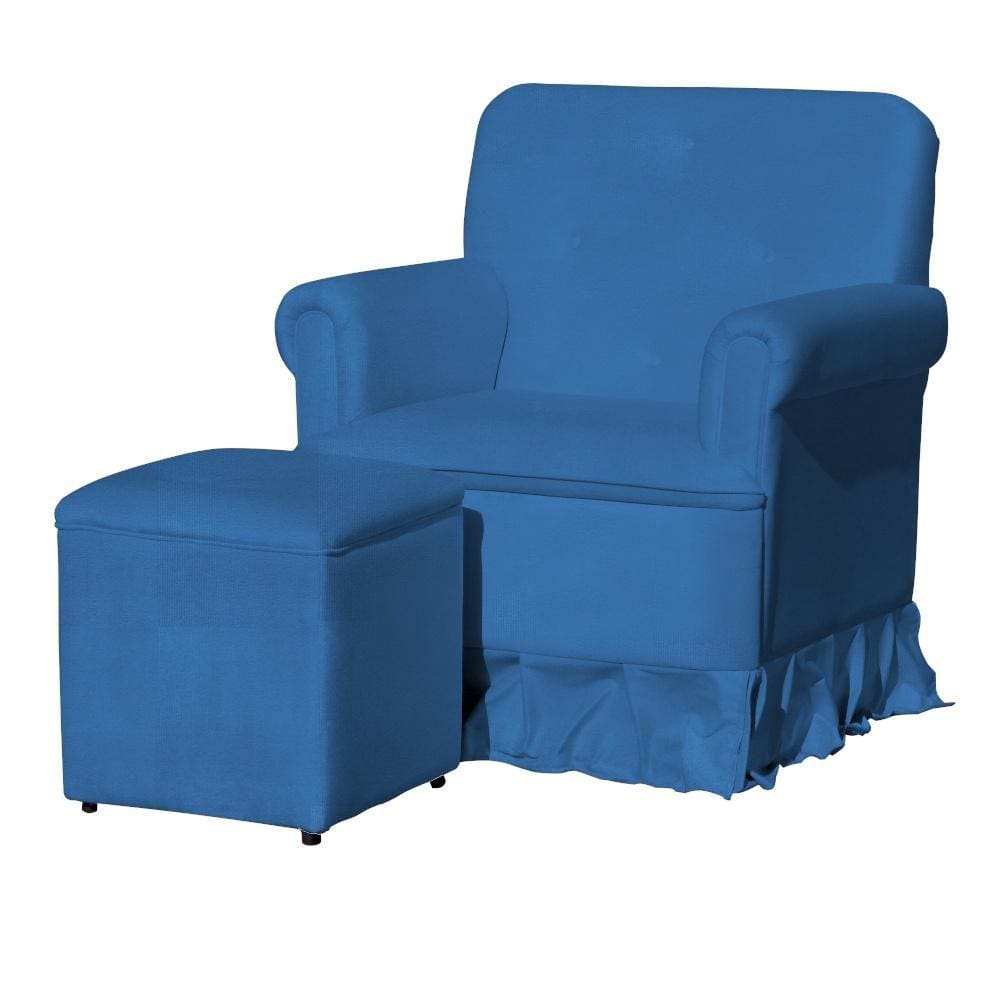 Poltrona Amamentação Com Puff Laura Suede Azul Royal - LM DECOR