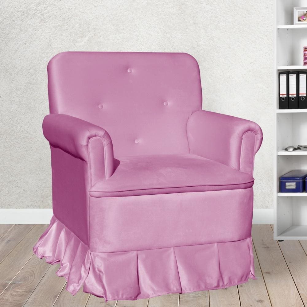 Poltrona Amamentação Laura Veludo Rosa Chiclete - LM DECOR